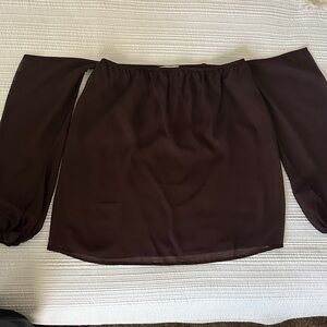 Rachel Kate Off-Shoulder Long Sleeve Top - Dark Brown